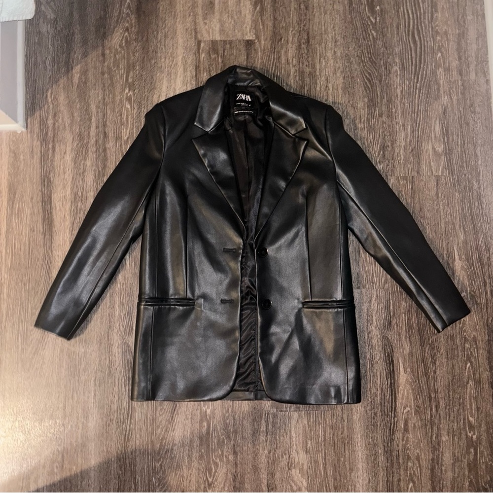 Zara Oversized Faux Leather Blazer